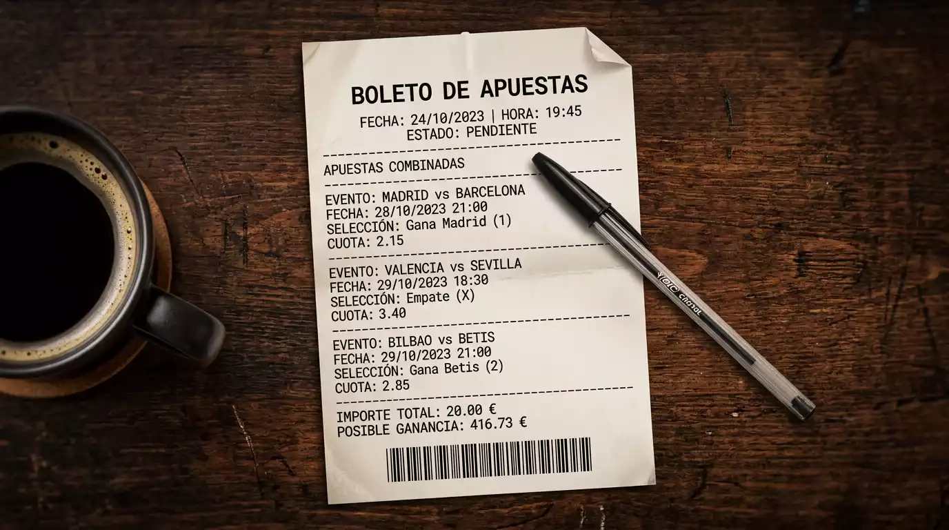 Boleto de apuesta combinada con varios partidos de la Bundesliga y cuota total calculada