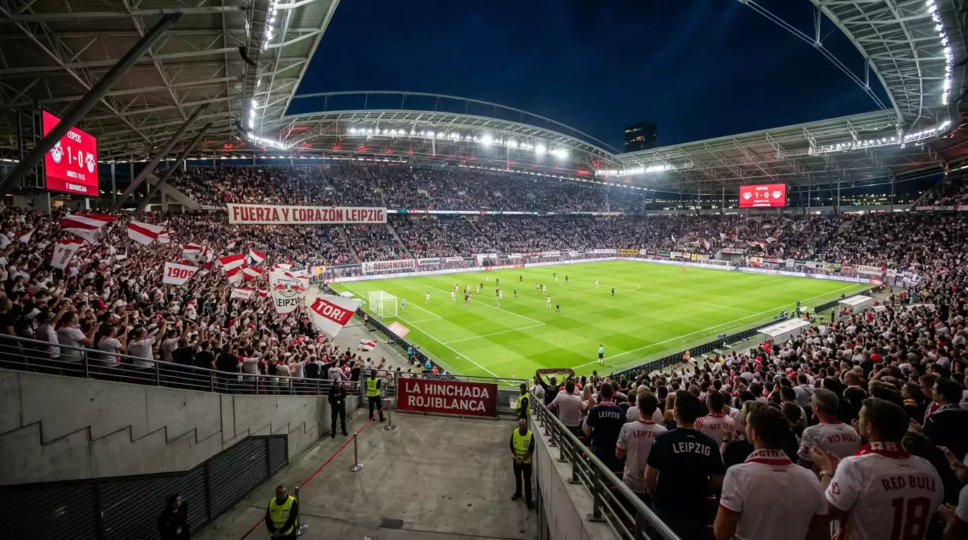 Jugadores del RB Leipzig presionando en bloque alto durante un partido de Bundesliga