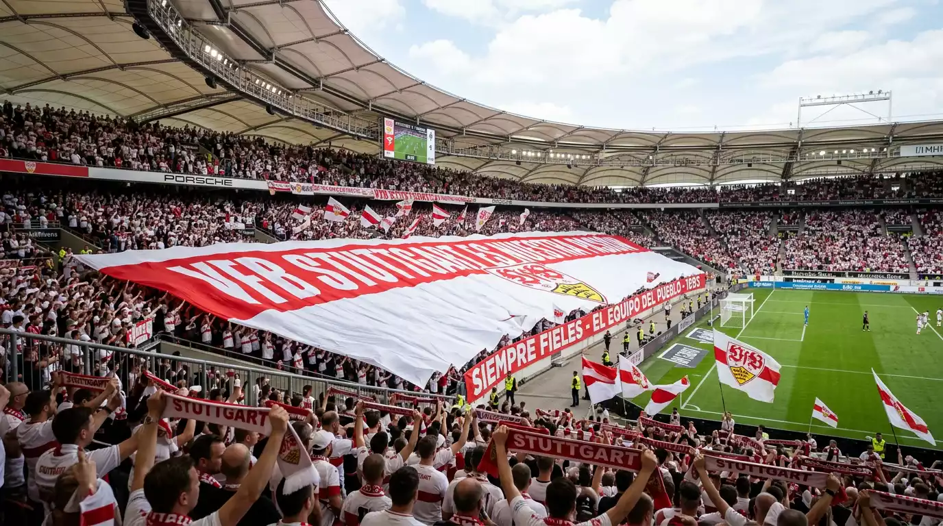 Jugadores del VfB Stuttgart celebrando un gol en el MHPArena